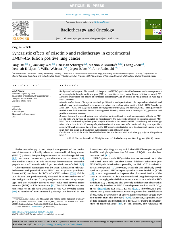 (PDF) Synergistic effects of crizotinib and radiotherapy in ...