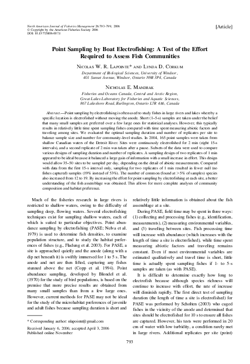 (PDF) Point Sampling by Boat Electrofishing: A Test of the Effort ...