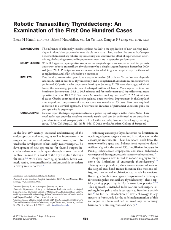 (PDF) Robotic Transaxillary Thyroidectomy: An Examination of the First ...