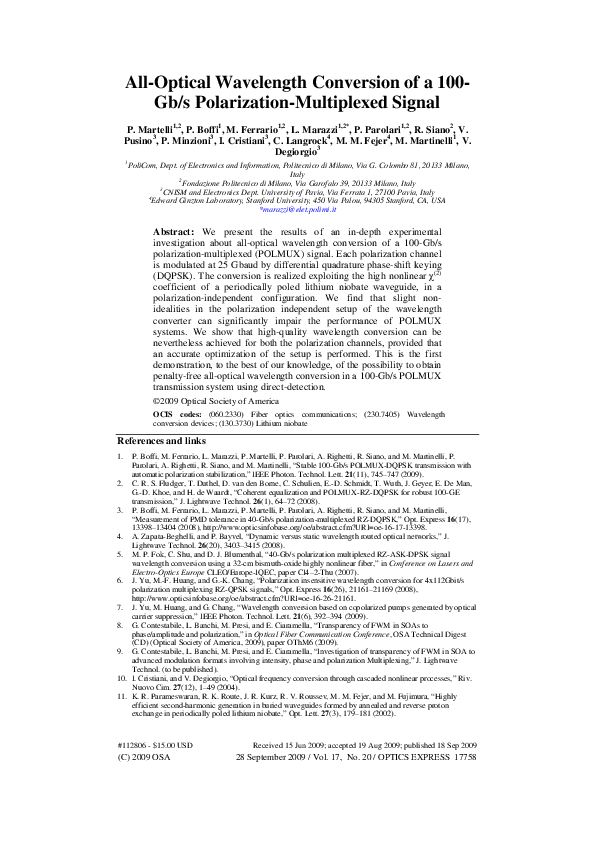 (PDF) Wavelength conversion of real-time 100-Gb/s POLMUX RZ-DQPSK