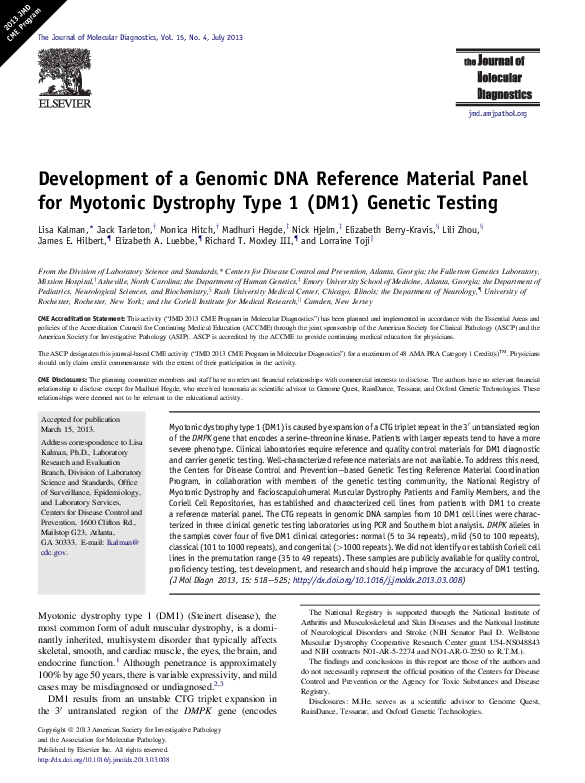 (PDF) Development of a Genomic DNA Reference Material Panel for ...