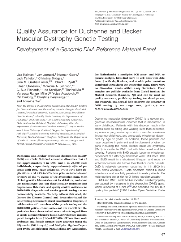(PDF) Quality Assurance for Duchenne and Becker Muscular Dystrophy Testing Jack
