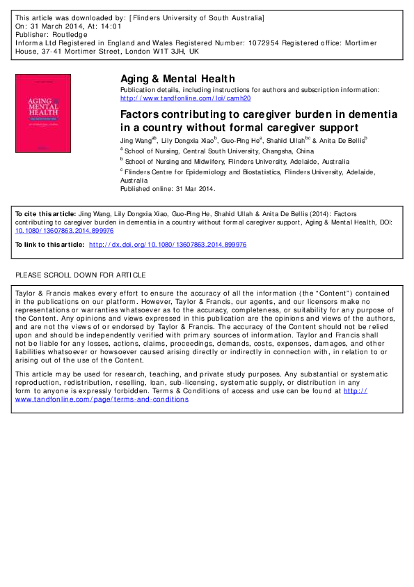 (PDF) Factors contributing to caregiver burden in dementia in a country ...