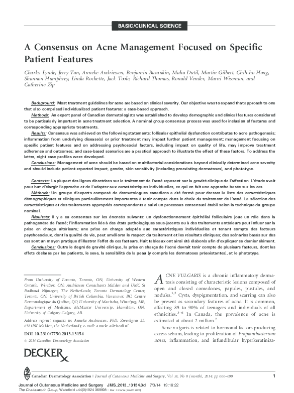 (PDF) A consensus on acne management focused on specific patient features