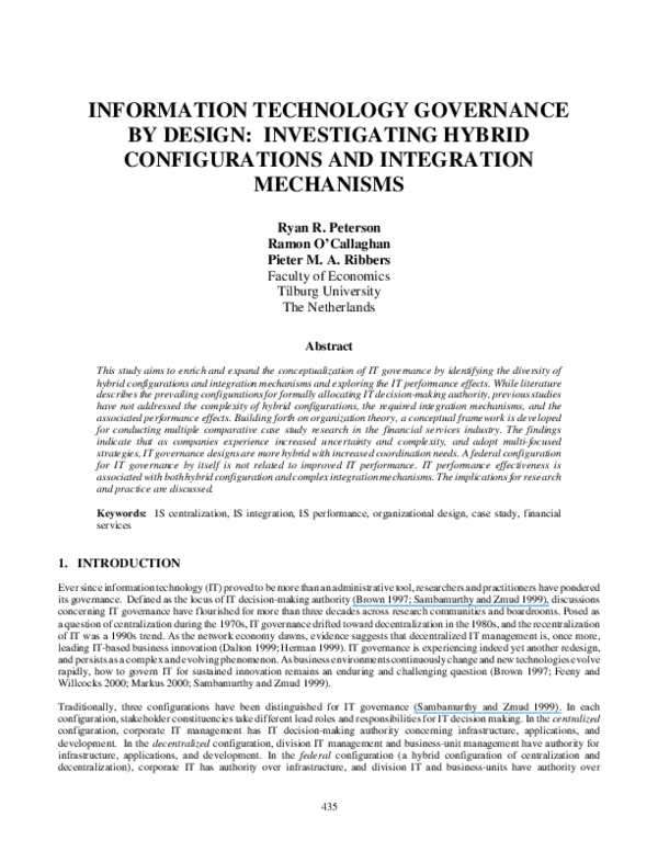 PDF Information Technology Governance By Design Investigating Hybrid