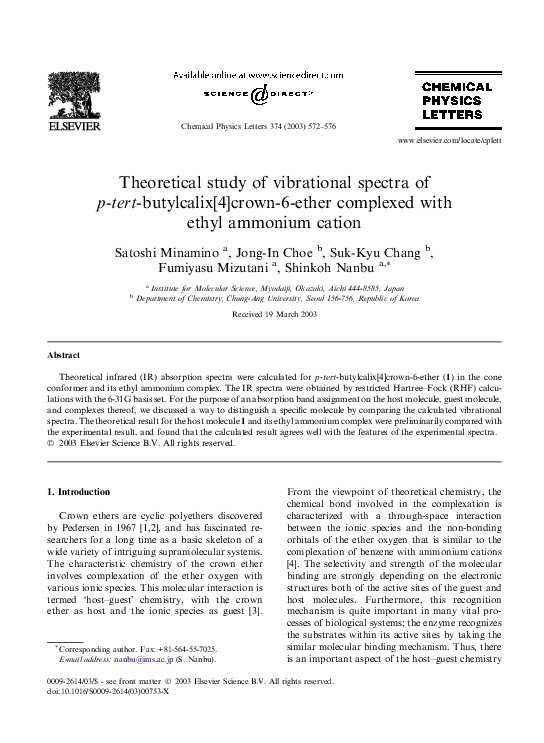 (PDF) Theoretical study of vibrational spectra of p-tert-butylcalix[4 ...