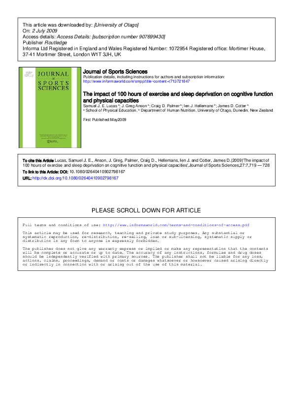 (PDF) The impact of 100 hours of exercise and sleep deprivation on ...