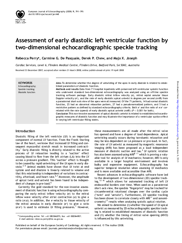 (PDF) Assessment of early diastolic left ventricular function by two ...