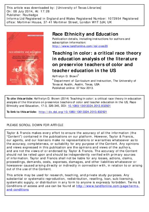 Teaching in color: A critical race theory in education analysis of the literature on preservice ...