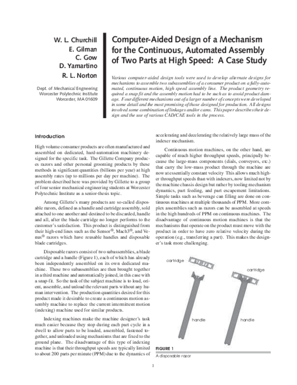 (PDF) ComputerAided Design of a Mechanism for the Continuous, Automated Assembly of Two Parts