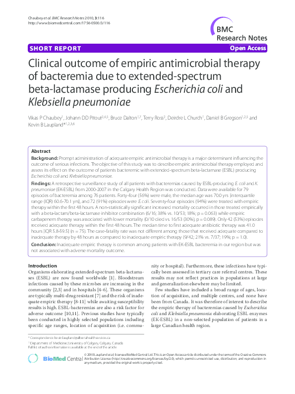 (PDF) Clinical outcome of empiric antimicrobial therapy of bacteremia ...