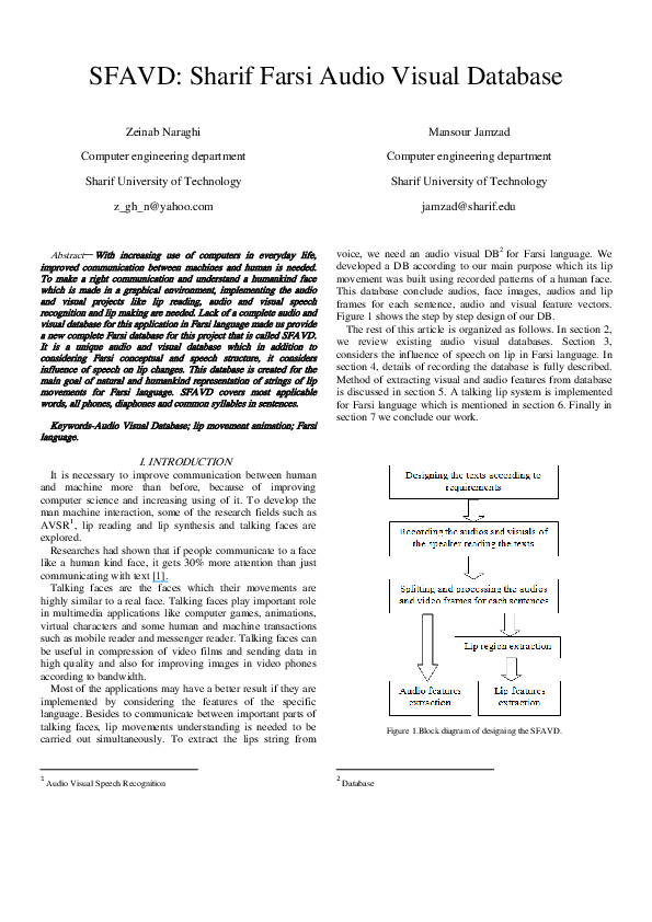 (PDF) SFAVD: Sharif Farsi audio visual database