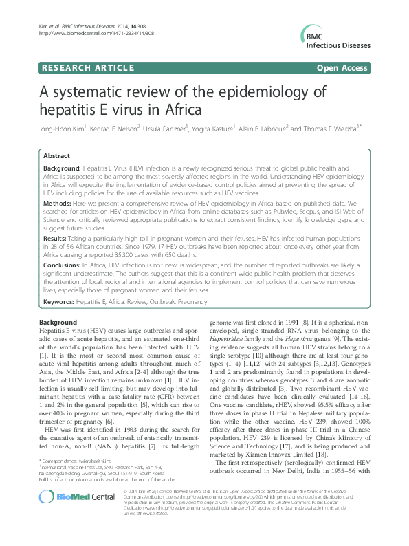 (PDF) A systematic review of the epidemiology of hepatitis E virus in ...