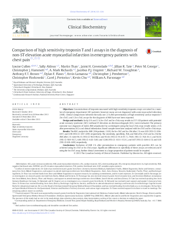 (PDF) Comparison of high sensitivity troponin T and I assays in the ...