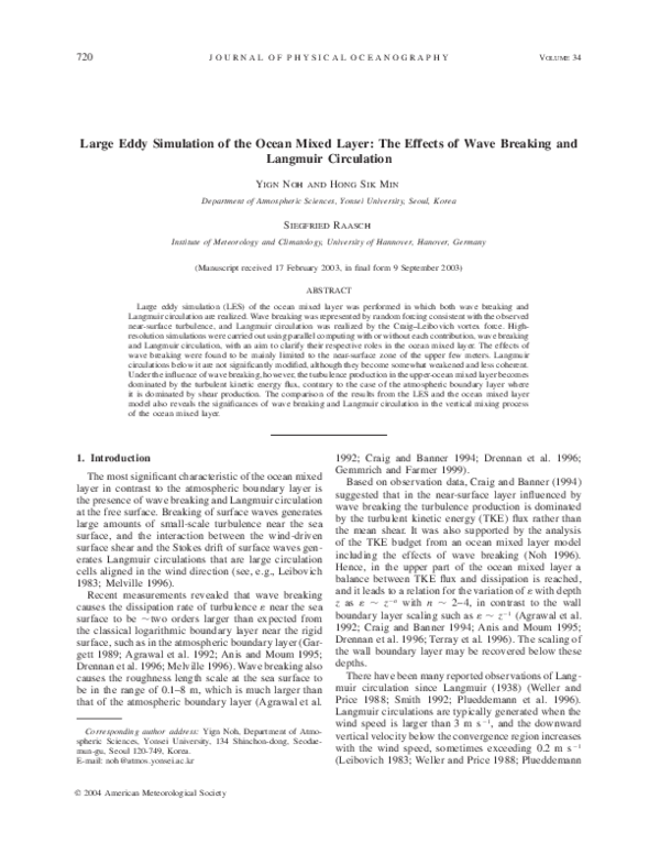 (PDF) Large Eddy Simulation of the Ocean Mixed Layer: The Effects of ...