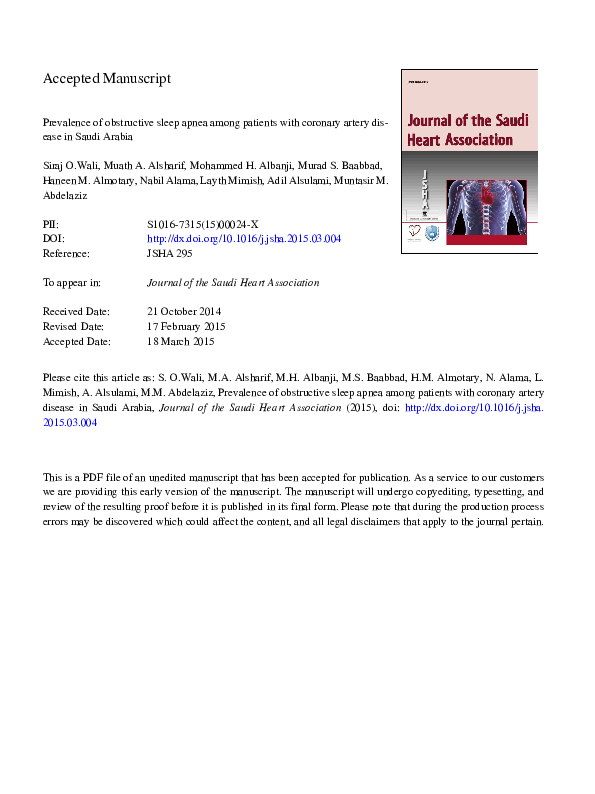 (PDF) Prevalence of obstructive sleep apnea among patients with ...