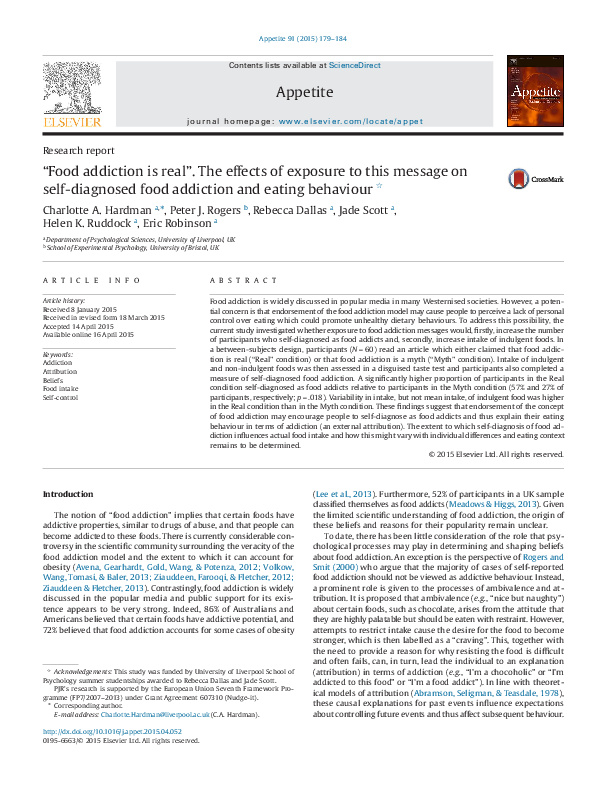 (PDF) Food addiction is real": the effects of exposure to this message ...