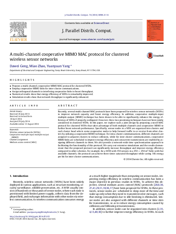 (PDF) A multi-channel cooperative MIMO MAC protocol for clustered ...