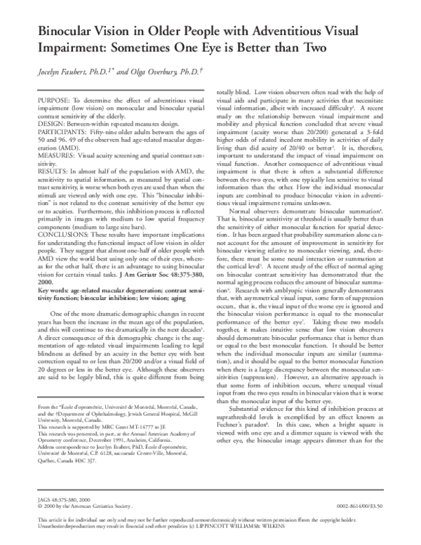 (PDF) Binocular vision in older people with adventitious visual
