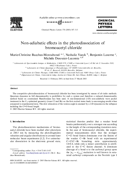 (PDF) Nonadiabatic effects in the photodissociation of bromoacetyl