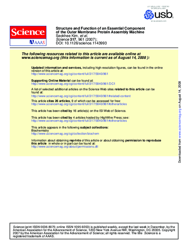 (PDF) Structure and function of an essential component of the outer ...