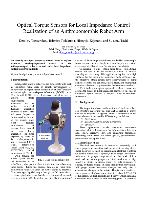(PDF) Optical Torque Sensors for Local Impedance Control Realization of ...