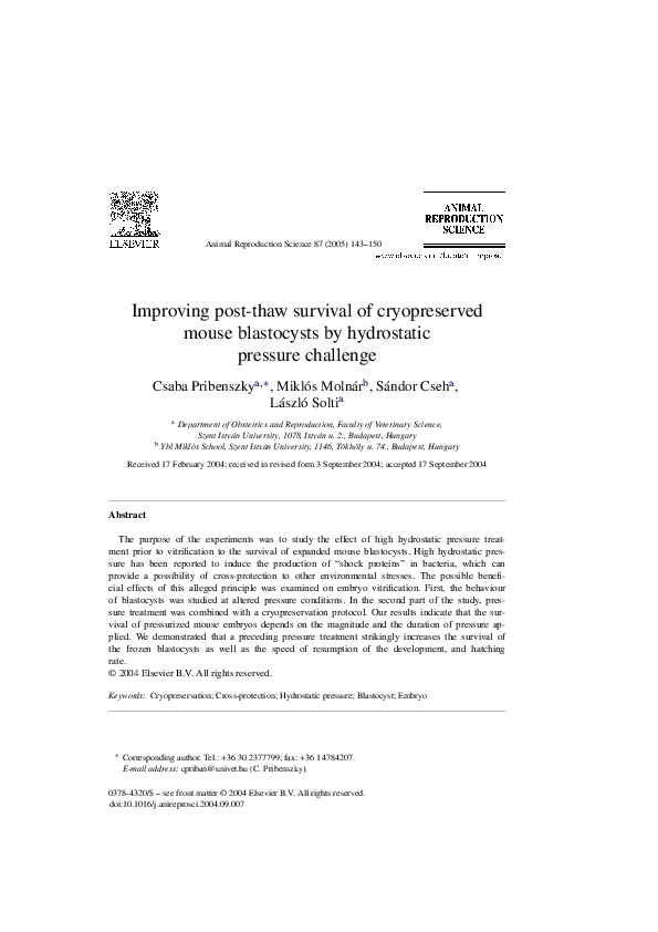 Visual Reference: Pdf Improving Post Thaw Survival Of Cryopreserved Mouse Blastocysts