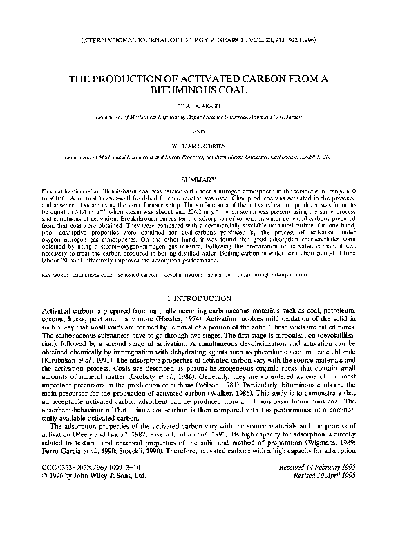 (PDF) The production of activated carbon from a bituminous coal
