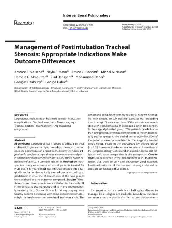 (PDF) Management of Postintubation Tracheal Stenosis Appropriate Indications Make