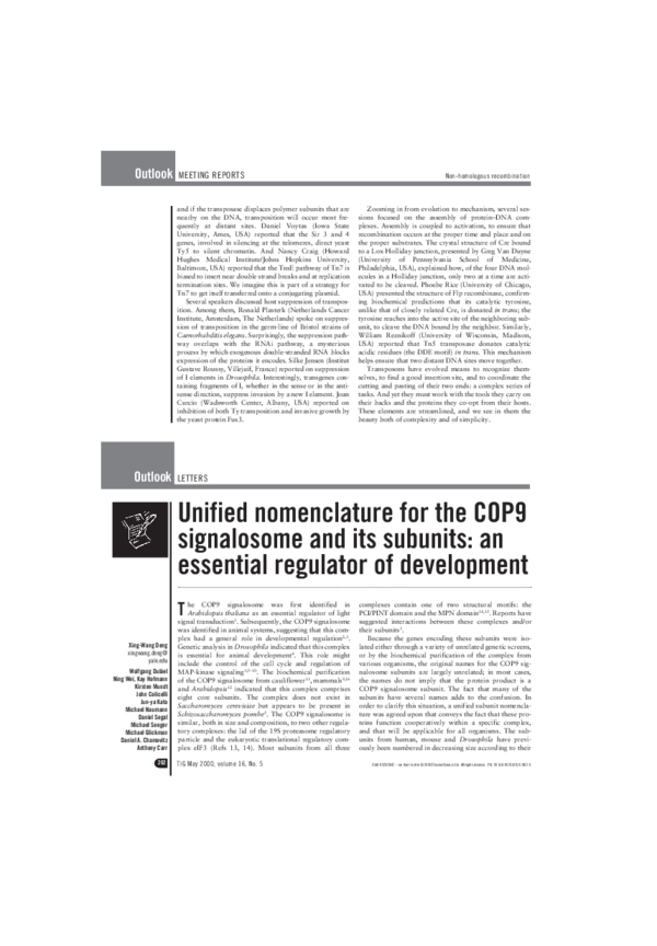 (PDF) Unified nomenclature for the COP9 signalosome and its subunits ...