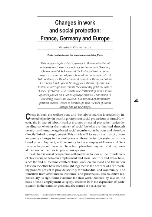 (PDF) Changes in work and social protection: France, Germany and Europe