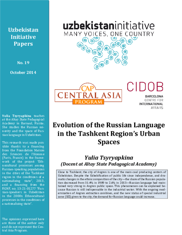 (PDF) Evolution of the Russian Language in the Tashkent Region's Urban ...