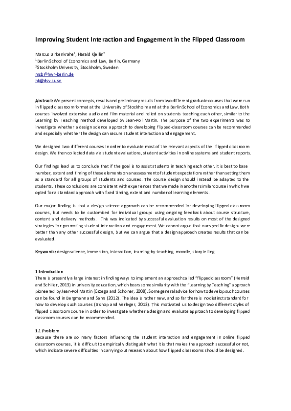 (PDF) Improving Student Interaction and Engagement In The Flipped Classroom
