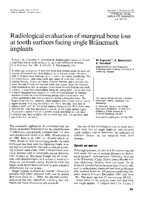 (PDF) Radiological evaluation of marginal bone loss at tooth surfaces ...