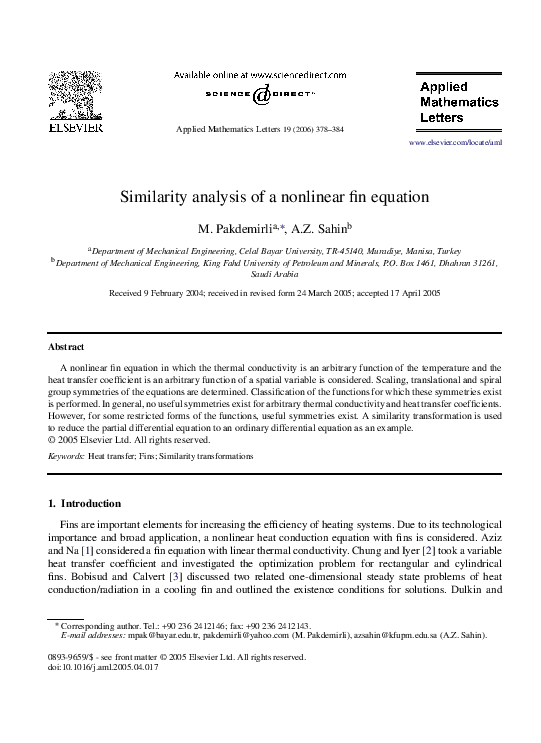 (PDF) Similarity analysis of a nonlinear fin equation