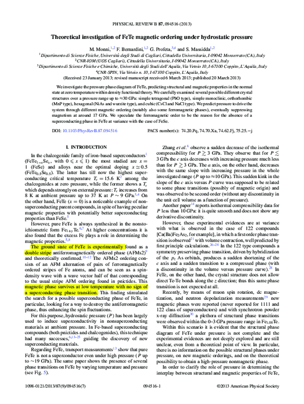 (PDF) Theoretical investigation of FeTe magnetic ordering under ...