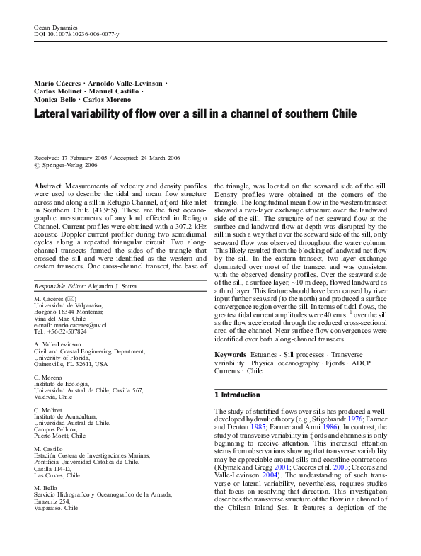 (PDF) Lateral variability of flow over a sill in a channel of southern ...
