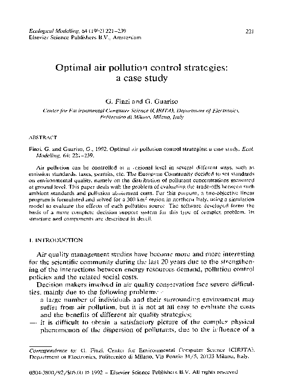 (PDF) Optimal air pollution control strategies a case study Giovanna