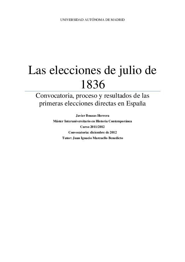 (PDF) Las elecciones de julio de 1836 Convocatoria, proceso y