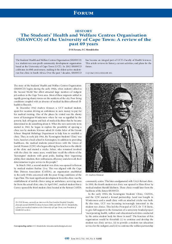 (PDF) The Students’ Health and Welfare Centres Organisation (SHAWCO) of ...
