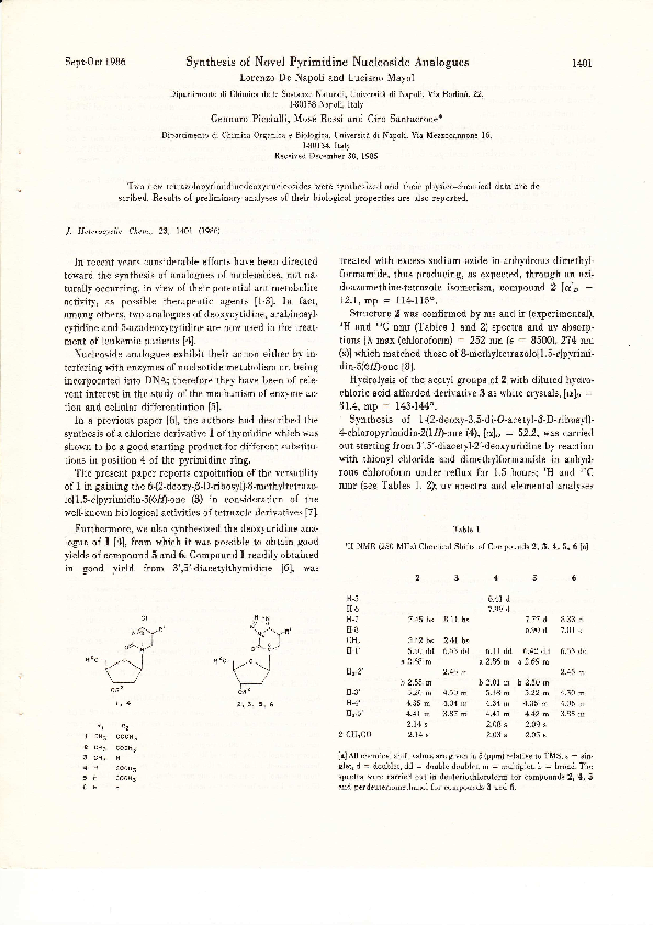 (PDF) Synthesis of novel pyrimidine nucleoside analogues