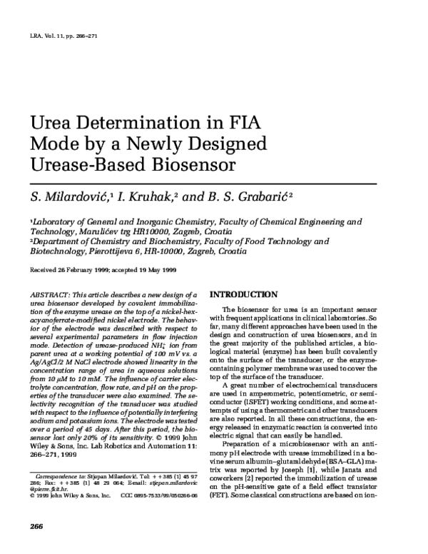 (PDF) Urea determination in FIA mode by a newly designed urease-based ...