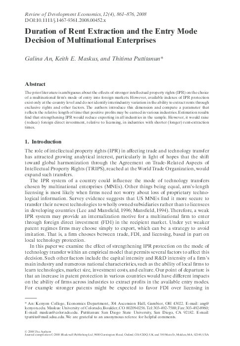 (PDF) Duration of Rent Extraction and the Entry Mode Decision of ...
