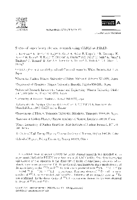 (PDF) Status of super heavy element research using GARIS at RIKEN