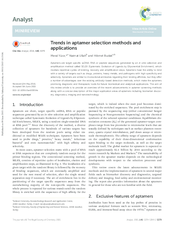 (PDF) Trends in aptamer selection methods and applications