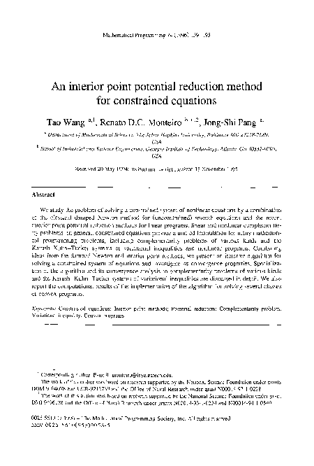 (PDF) An interior point potential reduction method for constrained ...
