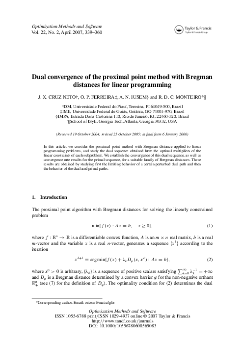 (PDF) Dual convergence of the proximal point method with Bregman ...