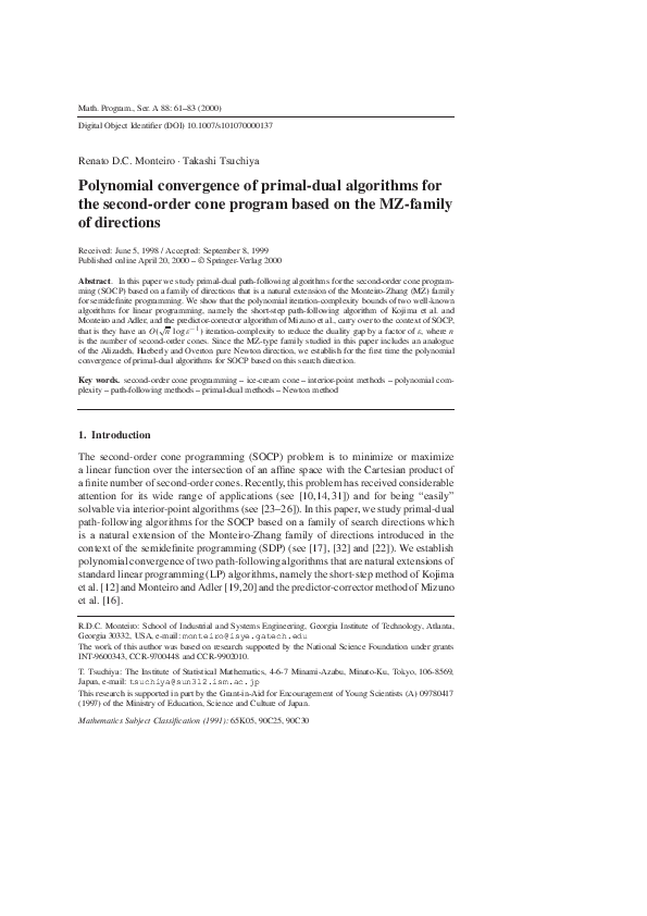 (PDF) Polynomial convergence of primal-dual algorithms for the second ...