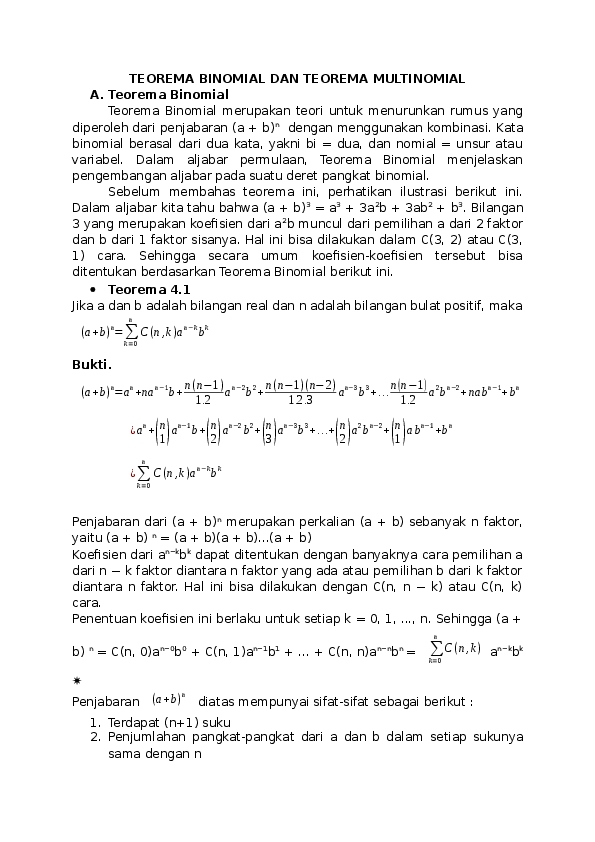 Doc Teori Binomial Dan Multinomial Adhellia Rizqi Damayanti Academia Edu