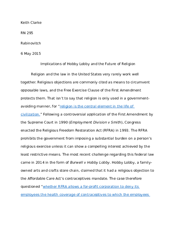 burwell v. hobby lobby summary